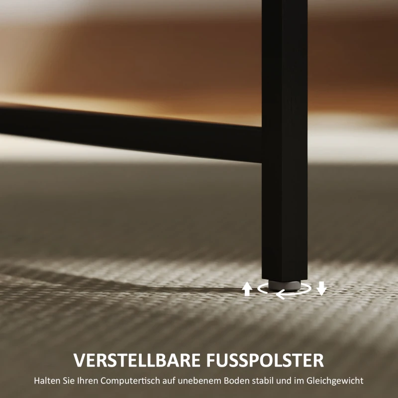 HOMCOM Computertafel met Aansluitingen, Bureau met Monitorstandaard en Plank, voor Thuiskantoor, Bureau, Werkkamer, Bruin