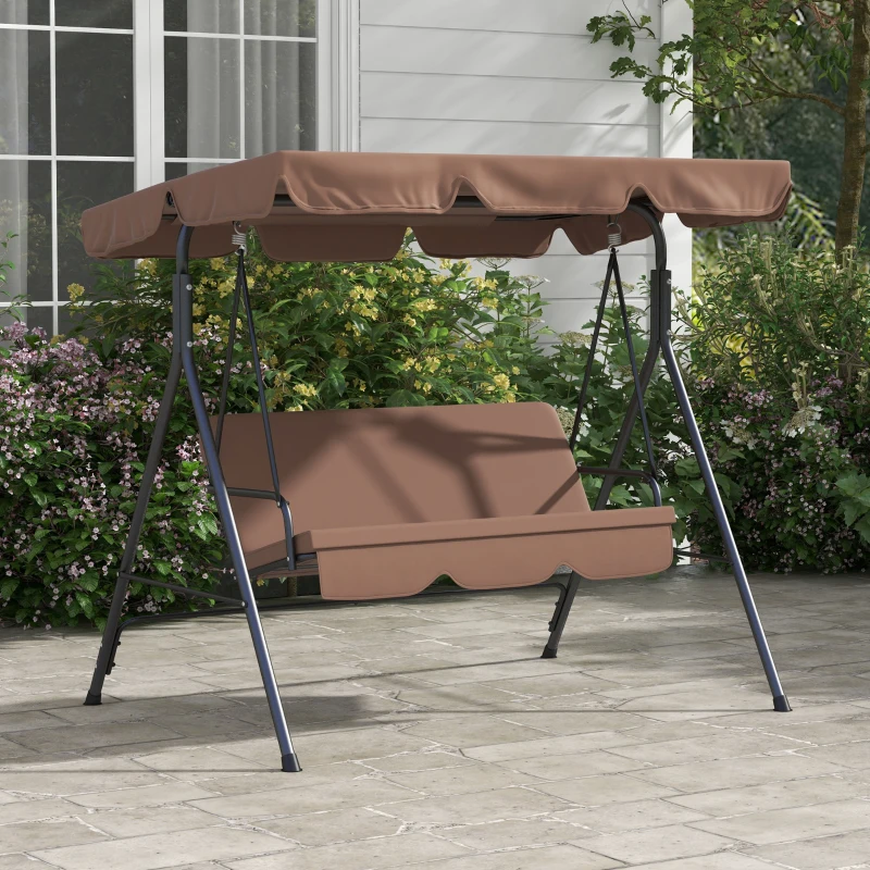 Outsunny Hollywoodschommel Tuinschommel 3-Zitter, weerbestendig, verstelbaar dak, 172 x 110 x 153, Bruin