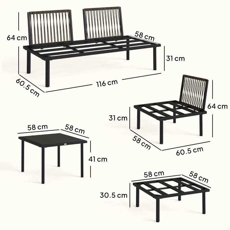 Outsunny Set Mobilier Grădină Metal 6 Persoane, Canapea de Colț cu Perne, Gri Deschis