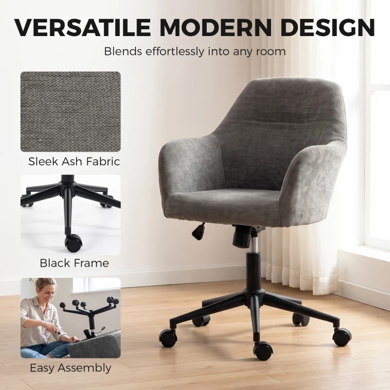 HOMCOM Chaise Bureau Ergonomique, Fauteuil de Bureau en Chenille avec Hauteur Réglable, Fonction Bascule, Gris