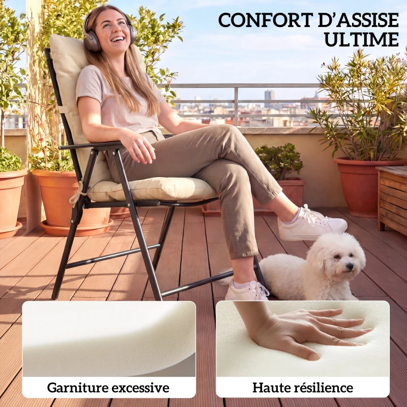 Outsunny Lot de 2 coussins de chaise d'extérieur, coussins de jardin avec attaches, intérieur et extérieur, 120 x 50 x 8 cm, beige