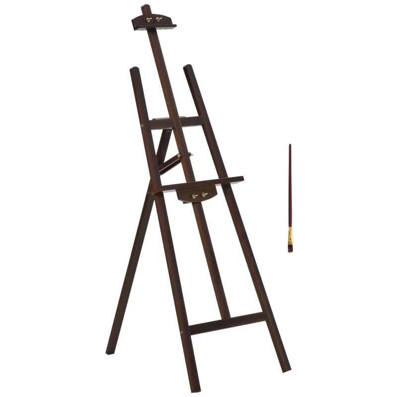 HOMCOM Cavalletto Pittura, 135 cm Cavalletto Treppiede per Dipingere su Tela, Cavalletto in Legno di Pino Regolabile, Portatile e Pieghevole con Pennello per Studio, Artisti e Pittori, Caffè