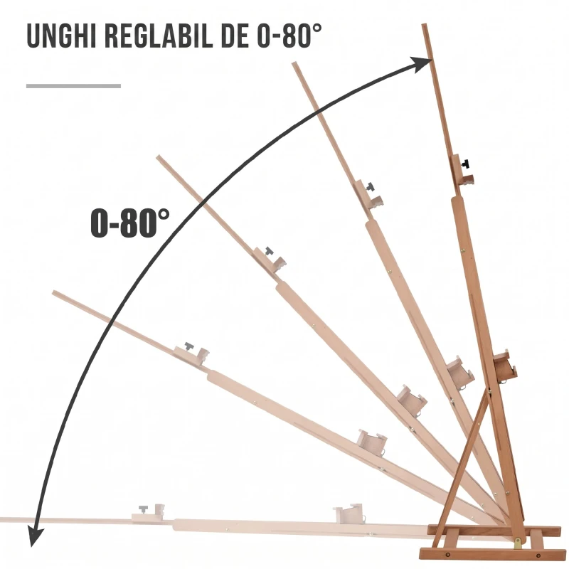 HOMCOM Șevalet Reglabil din Lemn de Fag pentru Pictură cu Compartiment de Depozitare, 53x50.5x171-230cm