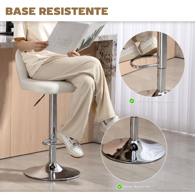 HOMCOM Juego de 2 Taburetes de Bar Taburetes Altos de Cocina con Altura Ajustable Asiento Giratorio 43x45x81-101 cm Crema