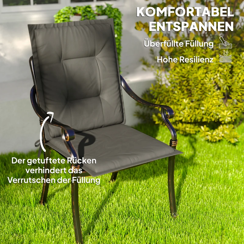 Outsunny 4-delige Stoelkussens set 108 x 50 x 5 cm met bevestigingsbanden, Binnen/Buiten Zitkussens Lichtgrijs