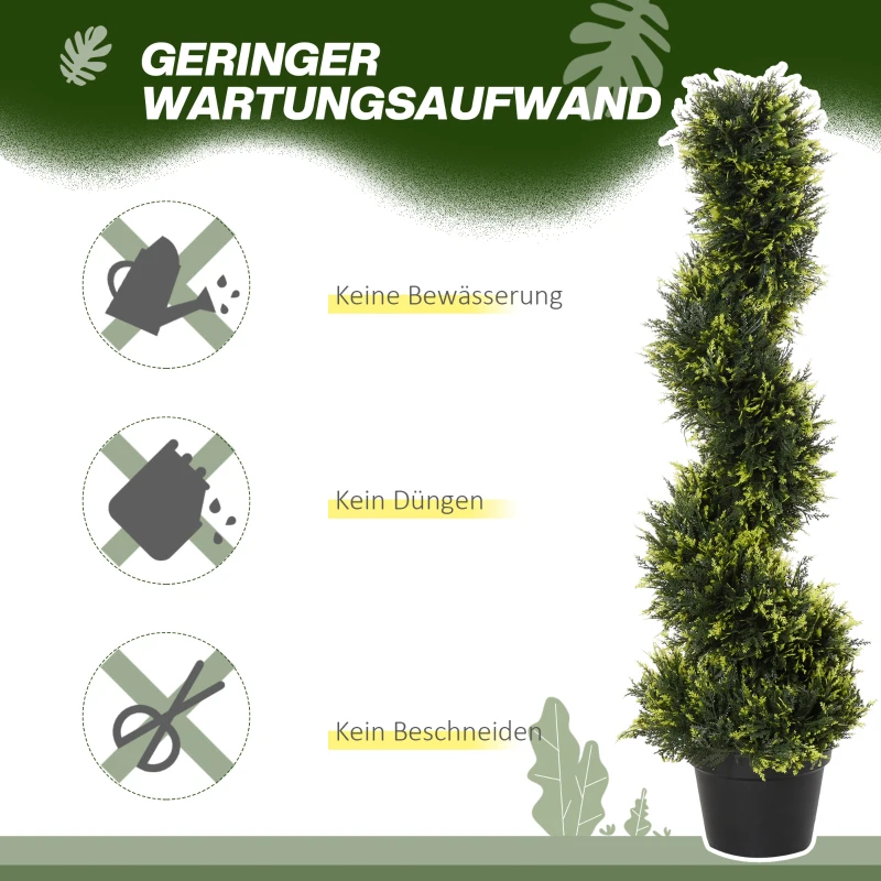 Outsunny Kunstmatige spiraalplant, Spiraalvormige cederboom met pot, 90 cm, Kunstmatige ceder voor buiten- en binnendecoratie, Groen