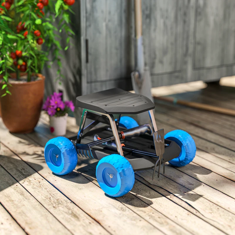 Outsunny Garden Storage Cart, with Top Seat - Blue