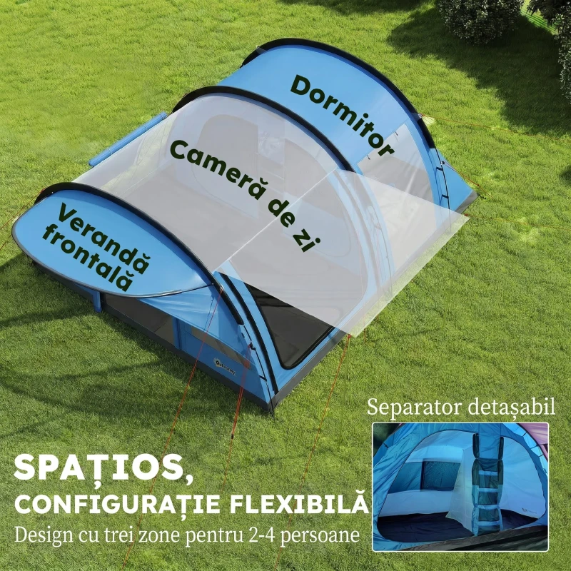 Outsunny Cort Familial Easy-pick-up pentru 4 Persoane, Albastru