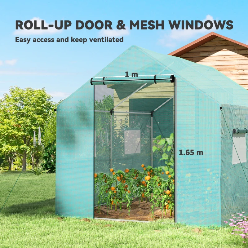 Outsunny Polyethylene Walk-in Polytunnel Greenhouse, 2 x 3(m), Green