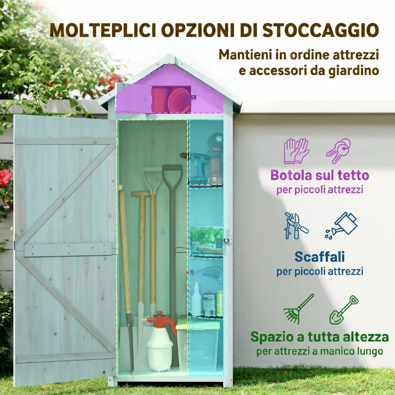 Outsunny Casetta da Giardino Porta Attrezzi in Legno con 3 Ripiani, 77x54.2x179cm, Blu