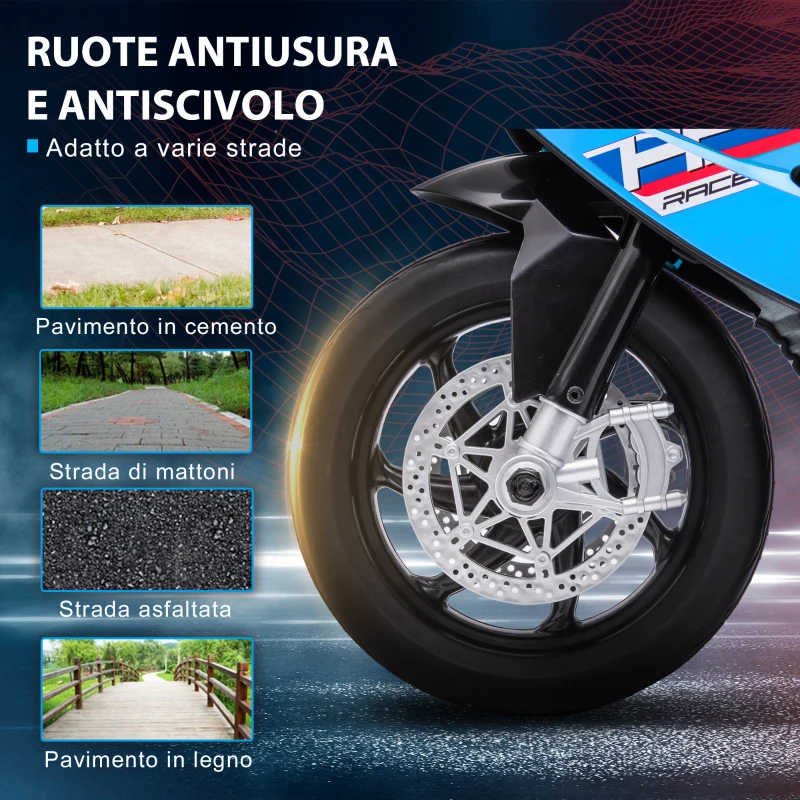 HOMCOM Moto per Bambini 18-60 Mesi Modello BMW HP4 con Fari, Musica e Pedali, in PP e Metallo, 82.5x42x54 cm, Blu