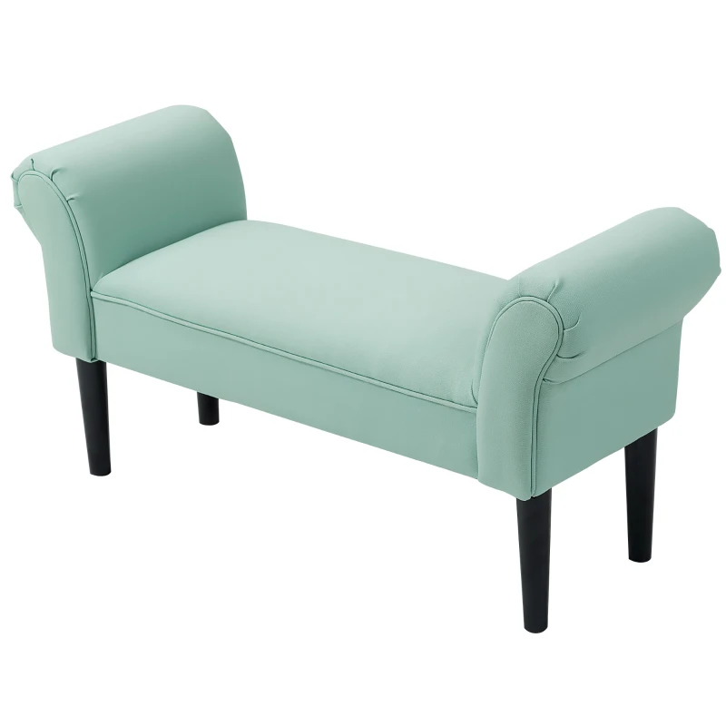 HOMCOM Banco de Pé de Cama Estofado em Linho Sintético com Pés de Madeira Braços e Assento Acolchoado, Verde Claro