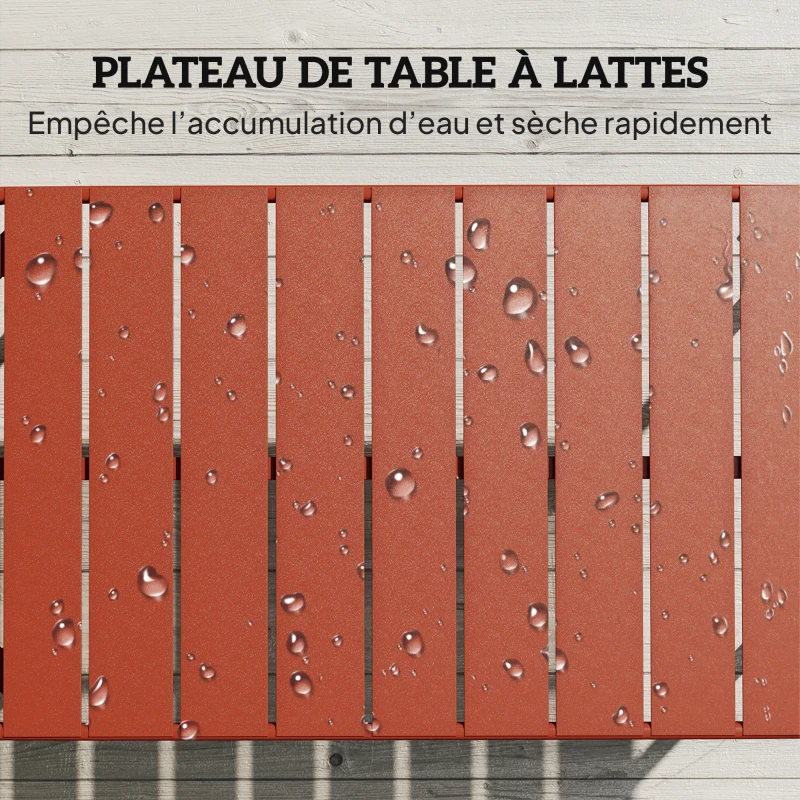 Outsunny Table Basse de Jardin en Acier Galvanisé, Plateau à Lattes, Table Rectangulaire aux Angles Arrondis, 90x50x43cm, Rouge