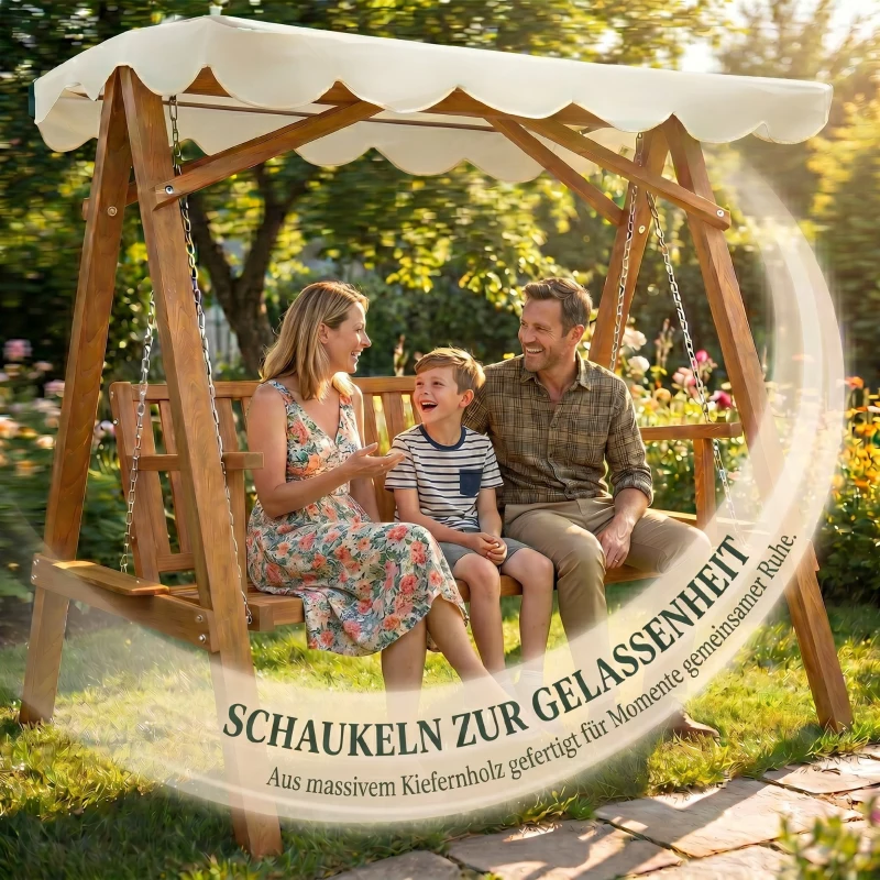 Outsunny Hollywoodschommel tuinschommel schommelbank 3-zits larikshout crème