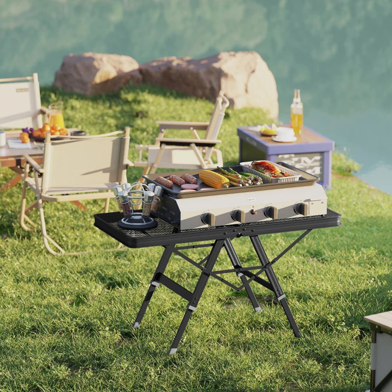 Outsunny Verstelbare Campingtafel Inklapbaar met Metalen Raster, Gemaakt van Aluminium