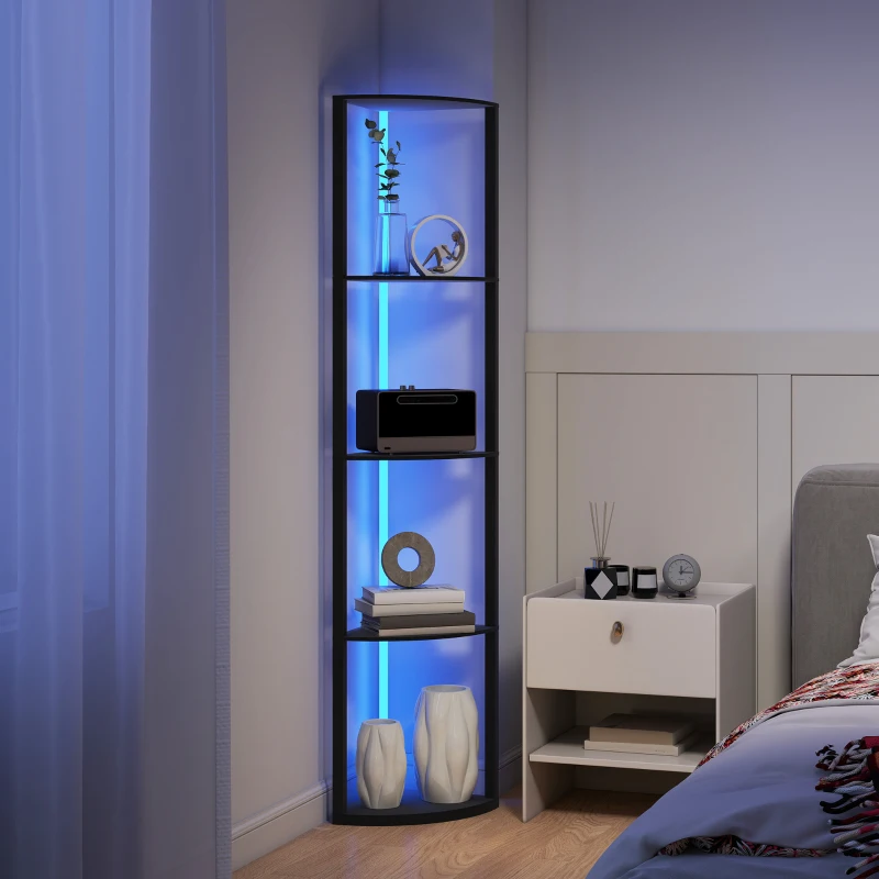 HOMCOM LED Vloerlamp 5-niveaus dimbare vloerlamp met rek, RGB kleurenwisseling, afstandsbediening