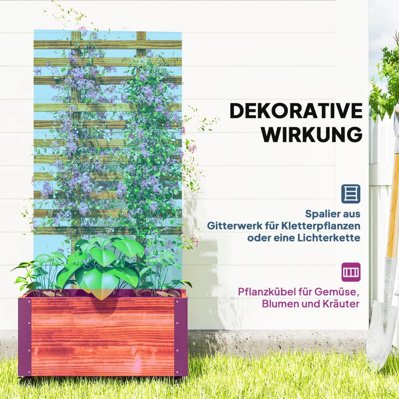 Outsunny plantenbak met latwerk bloembak latwerk rozenboog met klimhulp voor klimplanten tuinhout verkoold 65 x 31 x 147 cm