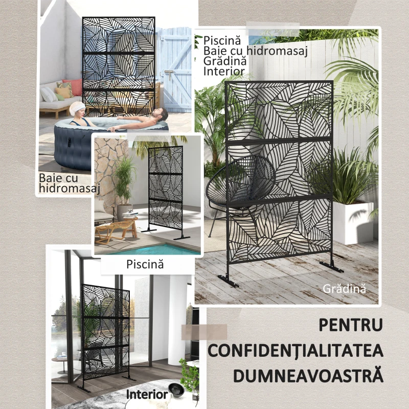 Outsunny Paravan Oțel Negru Exterior