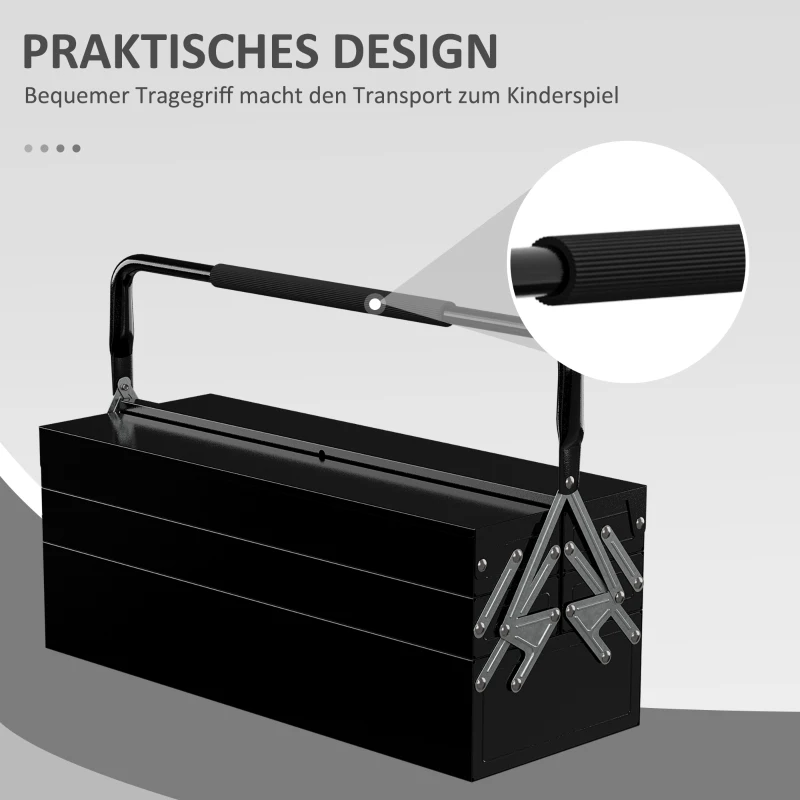 DURHAND Gereedschapskist, 3 niveaus, Staal, 56L x 20B x 41H cm, Zwart