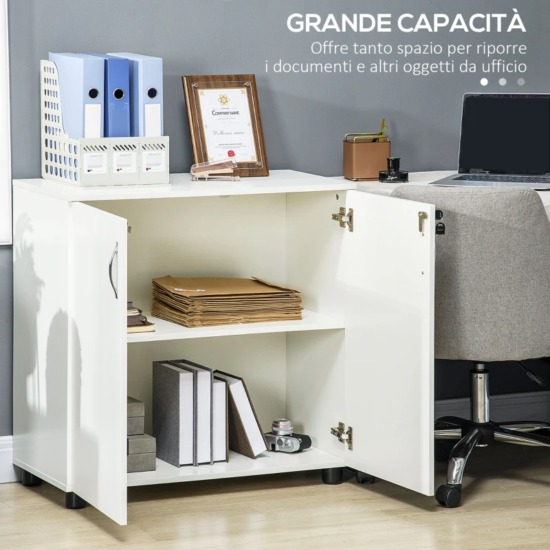 Vinsetto Armadietto per Documenti con Serratura, Armadio da Ufficio con 2 Ante e 2 Ripiani, Mobiletto Multiuso Portaoggetti con Maniglia in Lega di Alluminio, per Casa Ufficio, 80x40x80 cm, Bianco