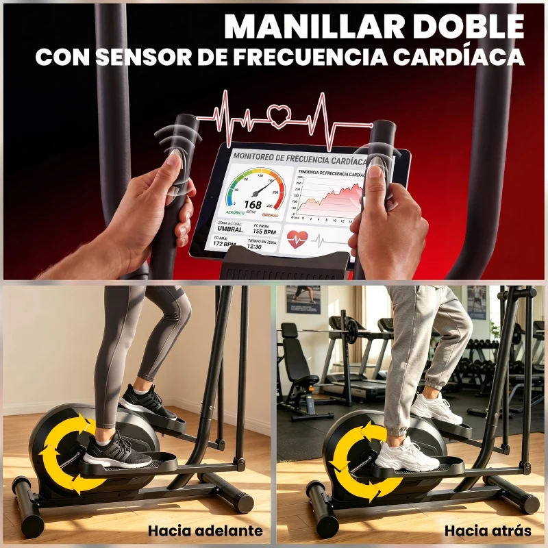 SPORTNOW Bicicleta Elíptica para Casa Silenciosa con Bluetooth Compatible con App Resistencia de 8 Niveles Sensor Pulso Ruedas