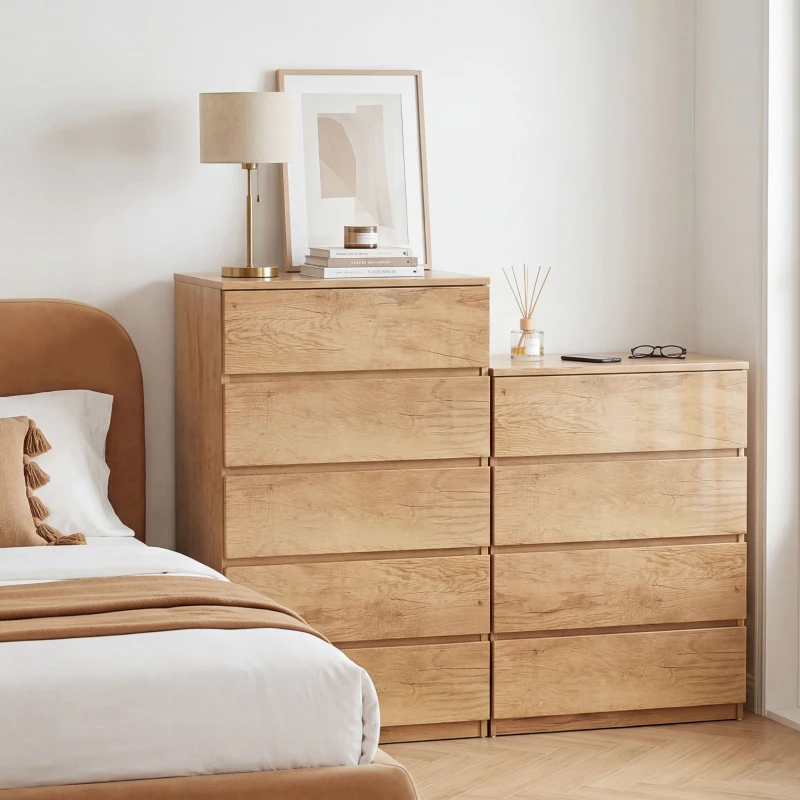 HOMCOM Commode 4 tiroirs meuble de rangement sans poignées design minimaliste 60 x 40 x 80 cm naturel
