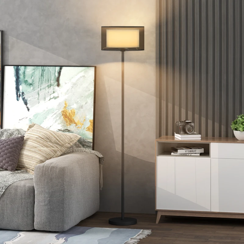 HOMCOM Floor Lamp for Living Room, Modern Standing Lamp with Double Layer Shade & Foot Switch, Minimalist Tall Pole Lampshade for Bedroom, Office, Black