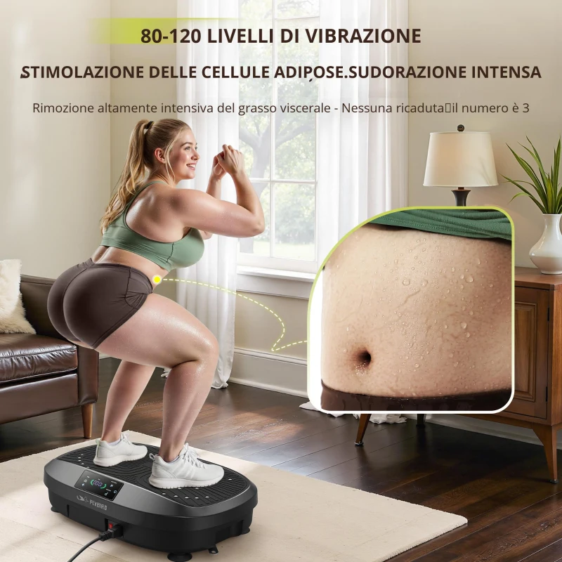 Piattaforma vibrante, 5 programmi (incluso HIIT) + elastici di resistenza, 50,8x35,6x12,7 cm, Nero