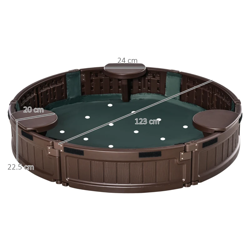 Outsunny Sand Pit Kids Outdoor Plastic Round Sandbox w/ Water-Resistant Oxford Cover Bottom Fabric Liner for 3-12 years Brown
