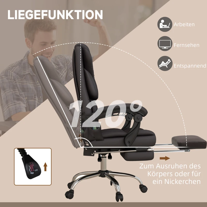 Vinsetto Ergonomische Bureaustoel met Massage en Ligfunctie, 63x57x118, Zwart(m-6)