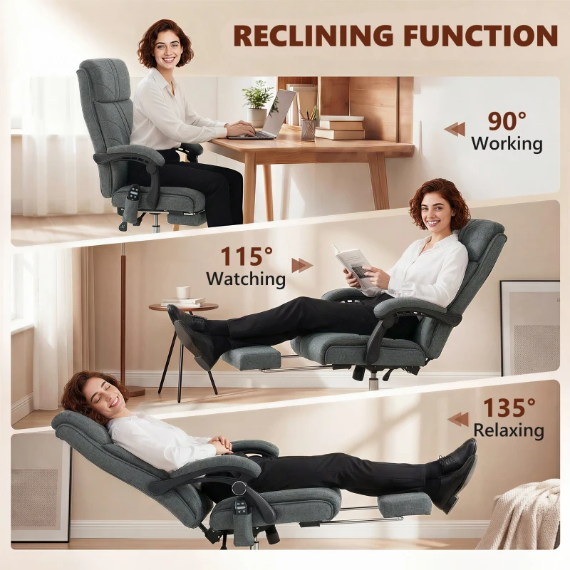 Vinsetto High Back Vibration Massage Office Chair with Footrest, Heated, Grey