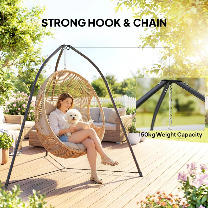 Outsunny Hammock Stand for Hanging Chair Adjustable Height Tripod Hammock Chair Stand Only with Chain, 150 kg Capacity, Black