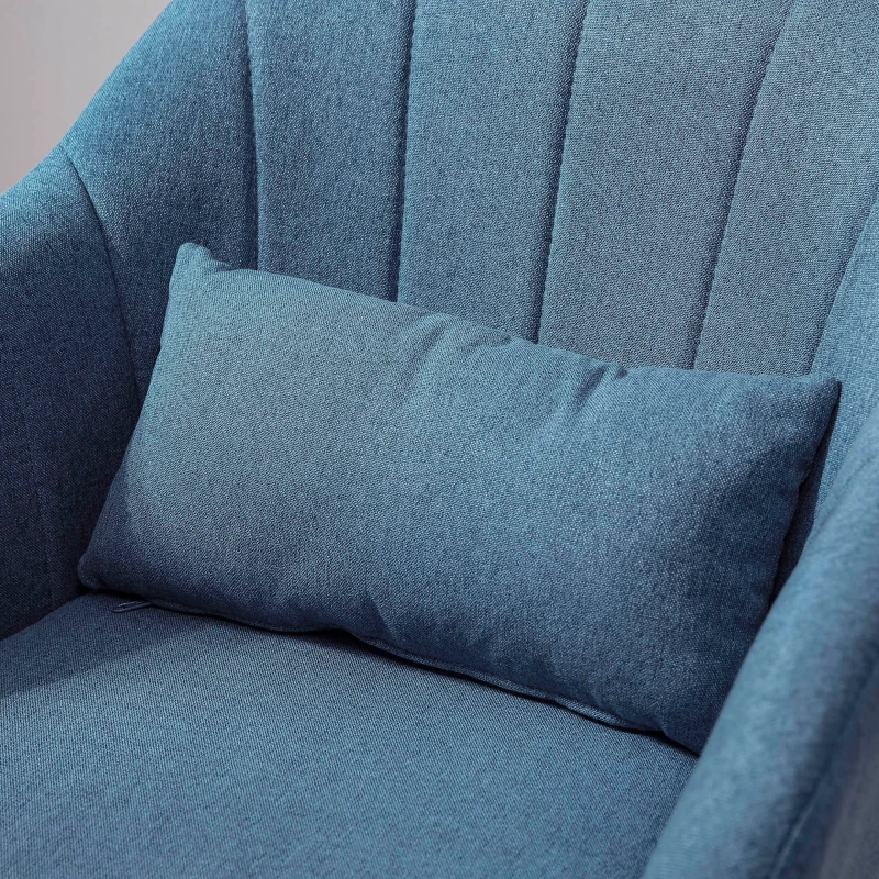 HOMCOM Swivel Accent Chair, Linen Fabric Tub Vanity Chair, Modern Armchair with Adjustable Height and Lumbar Support for Living Room Bedroom Salon Make up Room Dressing Table, Blue