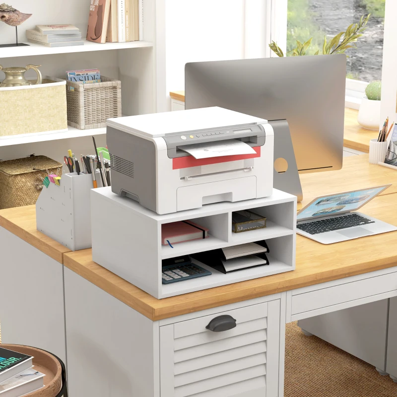 HOMCOM Organiseur bureau aspect blanc avec 3 compartiments fournitures support d'imprimante 47 x 40 x 22,5 cm