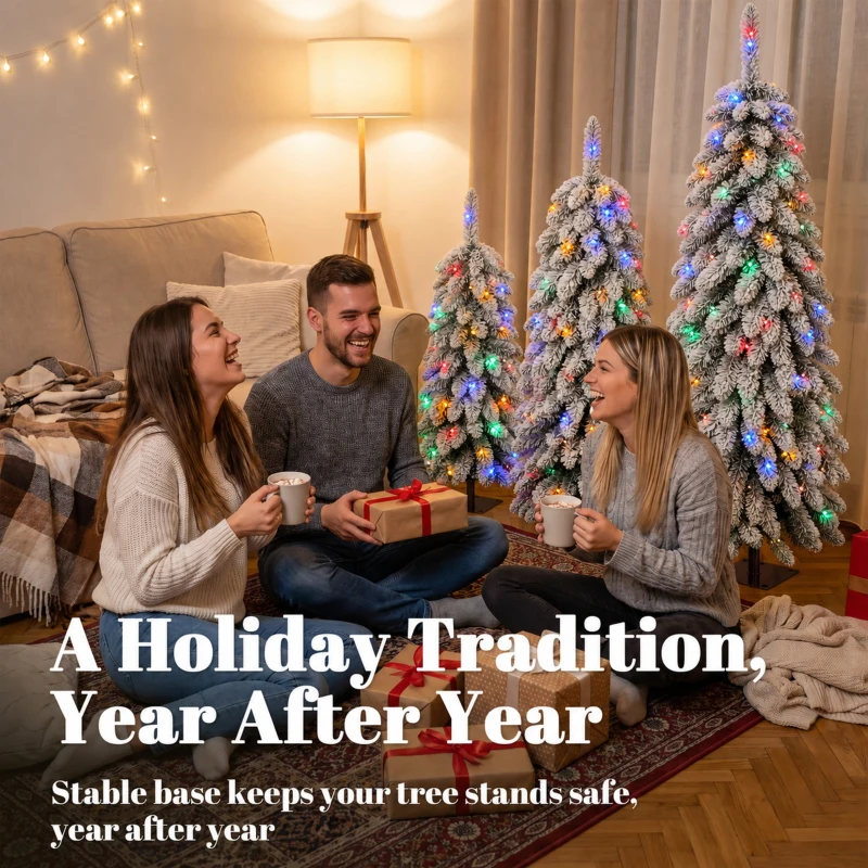 HOMCOM Artificial Christmas Tree Set of 3, Snowy Pre-Lit Christmas Tree with PVC Branch Tips, 90/120/150 cm, Green White