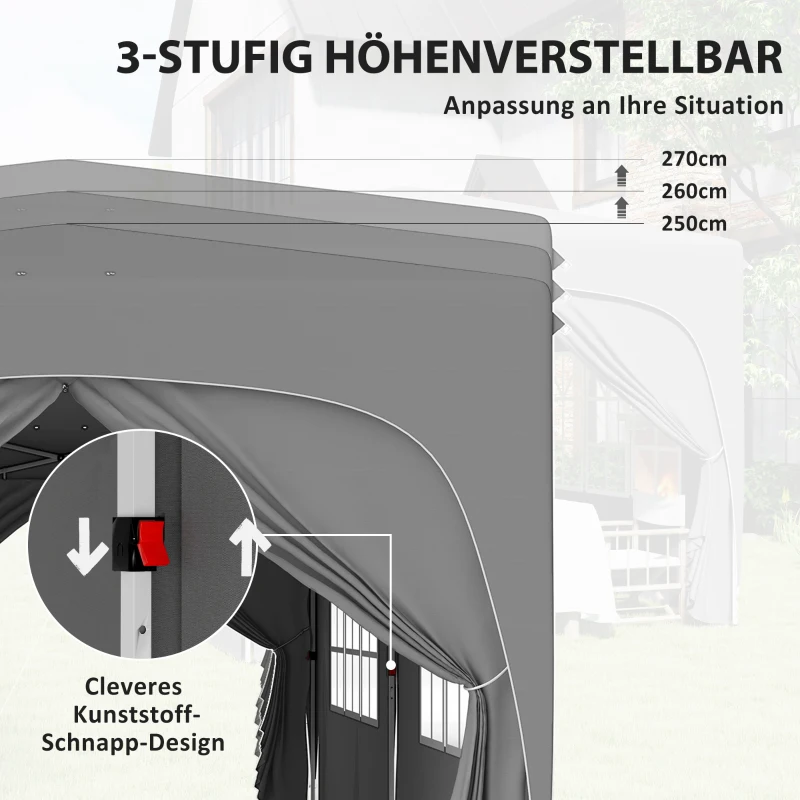 Outsunny 3 x 6 m Pop-up paviljoen met zijwanden, UPF50+ in hoogte verstelbare tuintent met draagtas en zandzakken