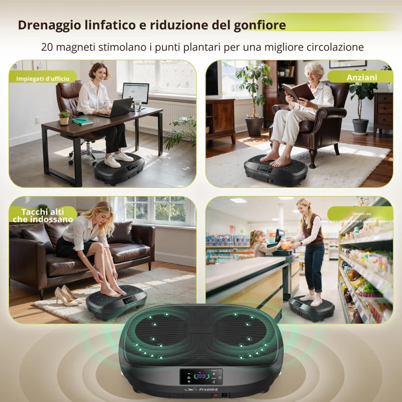 Piattaforma vibrante, 5 programmi (incluso HIIT) + elastici di resistenza, 50,8x35,6x12,7 cm, Nero