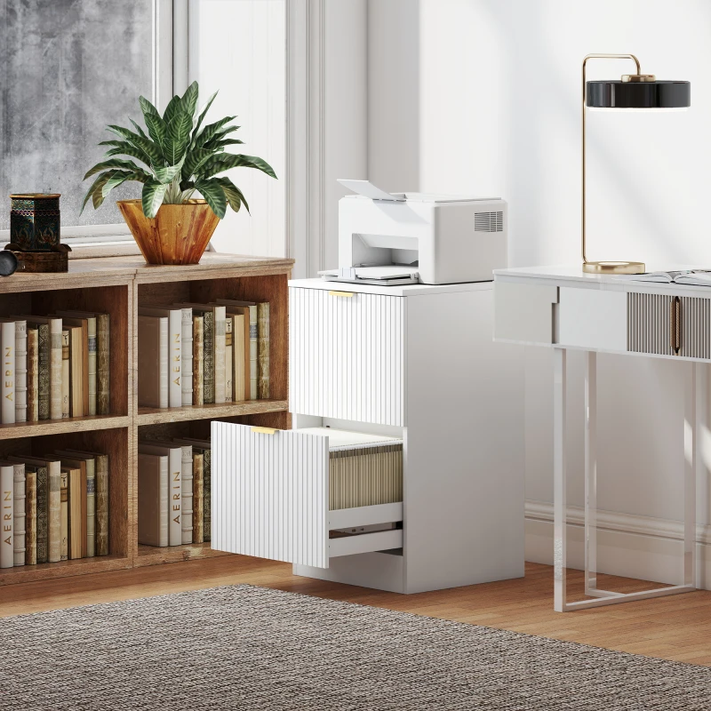 HOMCOM Cajonera de Escritorio con 2 Cajones Frentes Acanalados Mueble Archivador para Tamaño A4 o Carta 40x40x71 cm Blanco