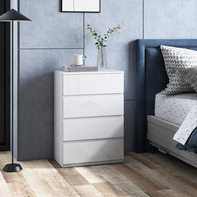 HOMCOM High Gloss Chest of Drawers, 4-Drawer Storage Cabinets, Modern Dresser for Bedroom, White