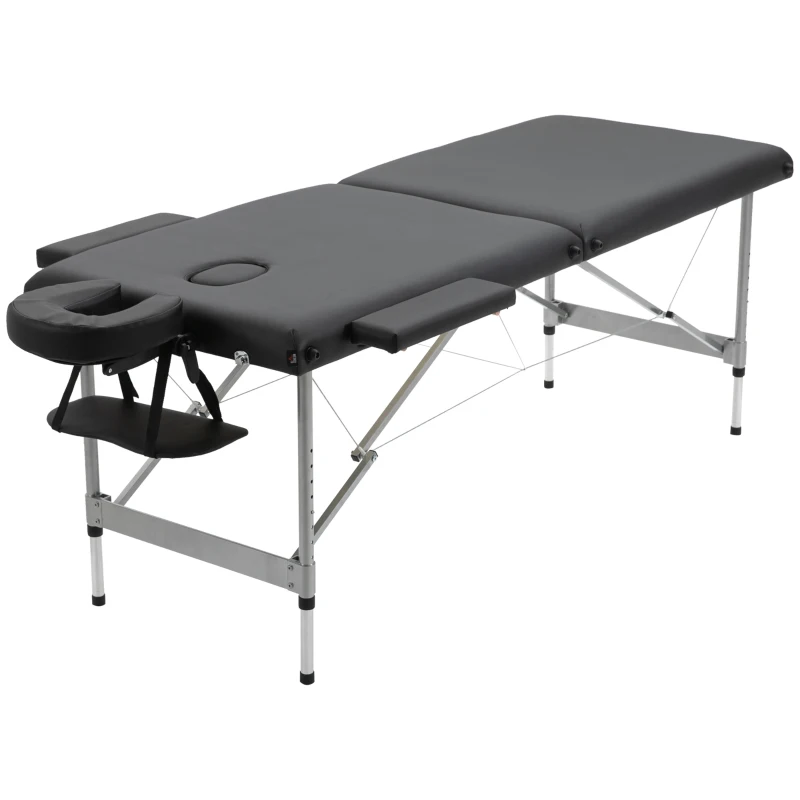 HOMCOM Lettino per Massaggio Portatile e Pieghevole con Altezza Regolabile e Seduta Imbottita, 186x71x62-83 cm, Nero