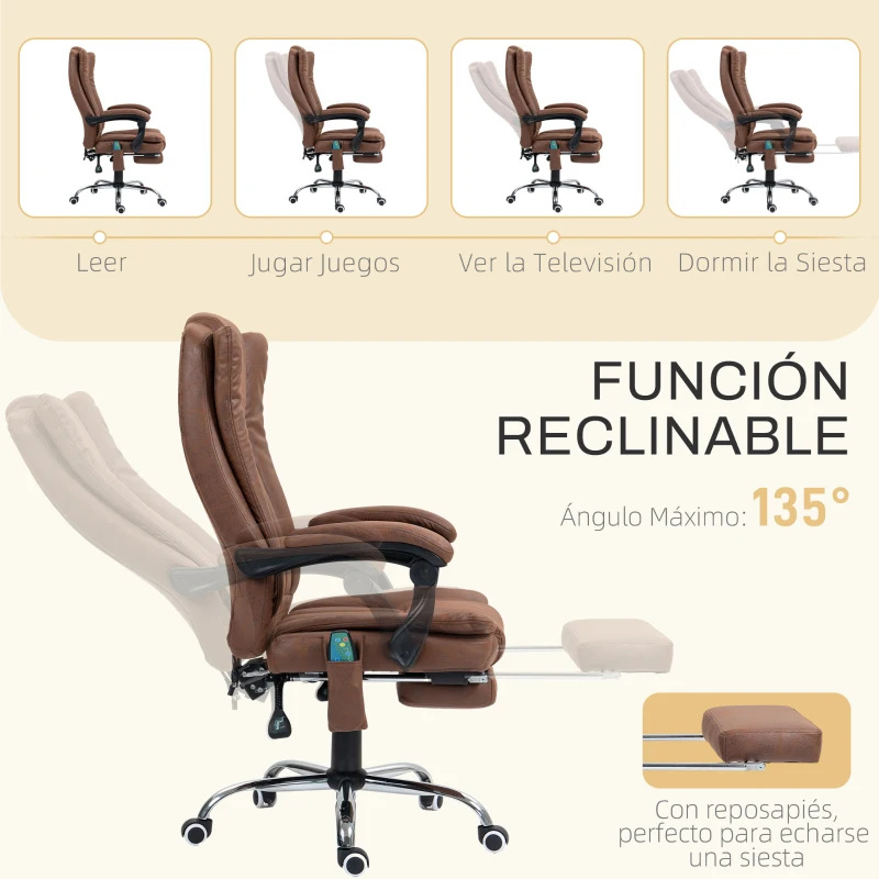Vinsetto Silla de Oficina con 6 Puntos de Masaje Ajustable con Función Calefacción Reposapiés Retráctil y Control Remoto Marrón