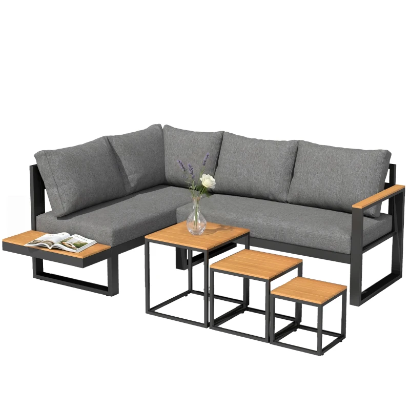 Outsunny 5-delige loungeset voor buiten, tuinmeubelset, 148 cm x 61 cm x 71,5 cm, Grijs + Natuurlijk