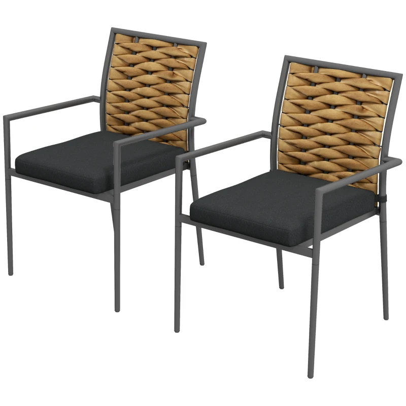 Outsunny Moderne Zwarte Tuinstoelen - Weerbestendige Buitenstoelen voor Terras - Afmetingen 57 x 58 x 87 cm