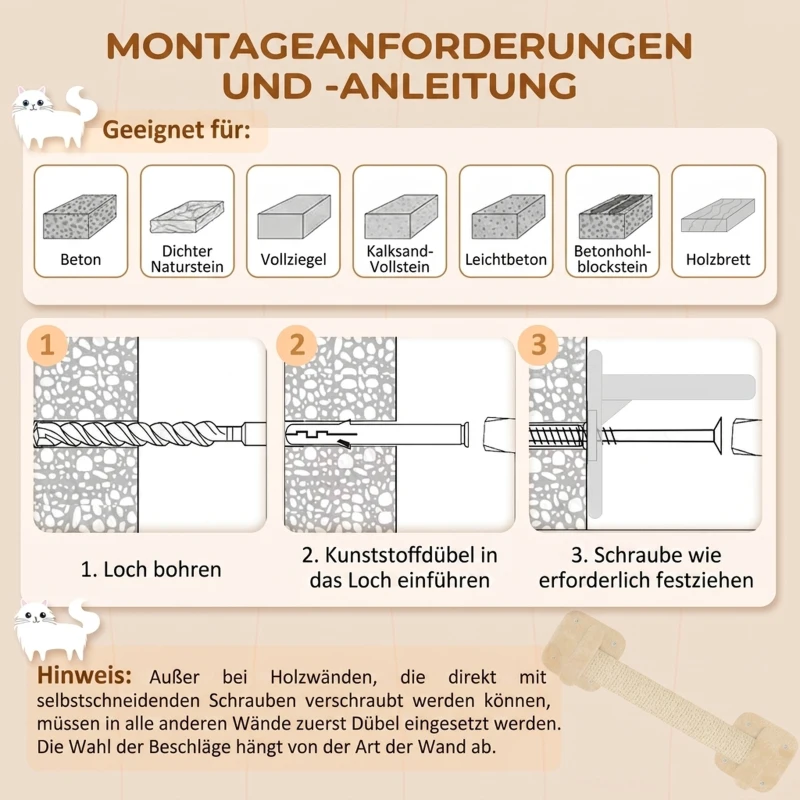 PawHut 5-delig Katten Klimset met Krabpaal, Springplatformen, Ladder, Huis, Wandmontage, Beige