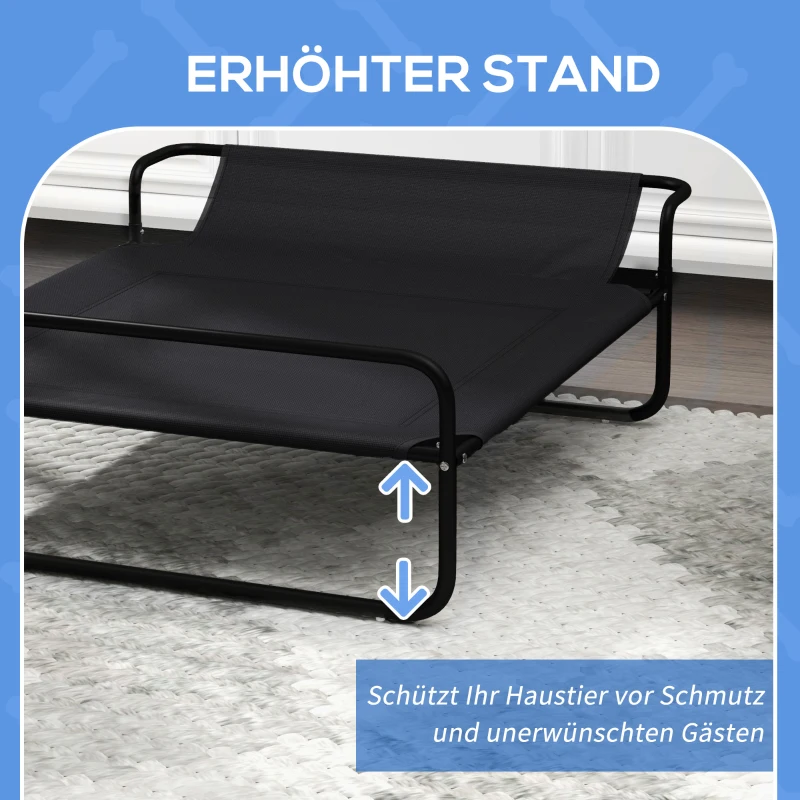 PawHut Verhoogd hondenbed met mesh-overtrek en stalen frame, 29 x 91 x 69 cm, Zwart
