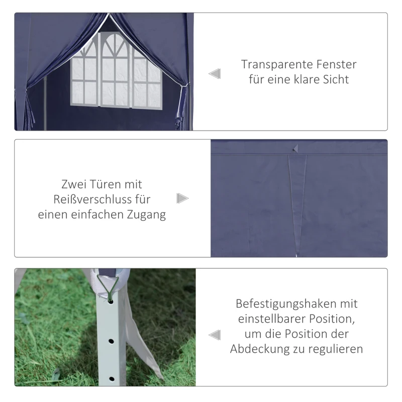 Outsunny Vouwtent van 6 x 3 m, verwijderbare zijwanden, grote ramen, deuren met ritssluiting, stalen frame, blauw
