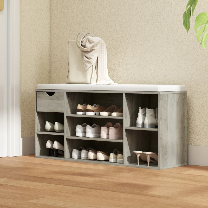 HOMCOM Shoe Storage Bench with Cushion - Grey