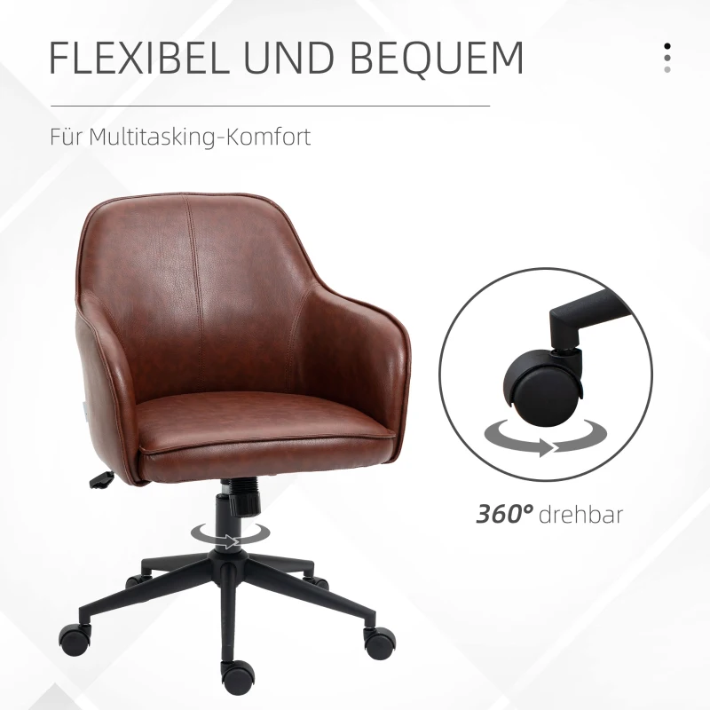 Vinsetto Bureaustoel, in hoogte verstelbaar, draaifunctie, 58,5 cm x 62 cm x 91 cm, Bruin(m-6)