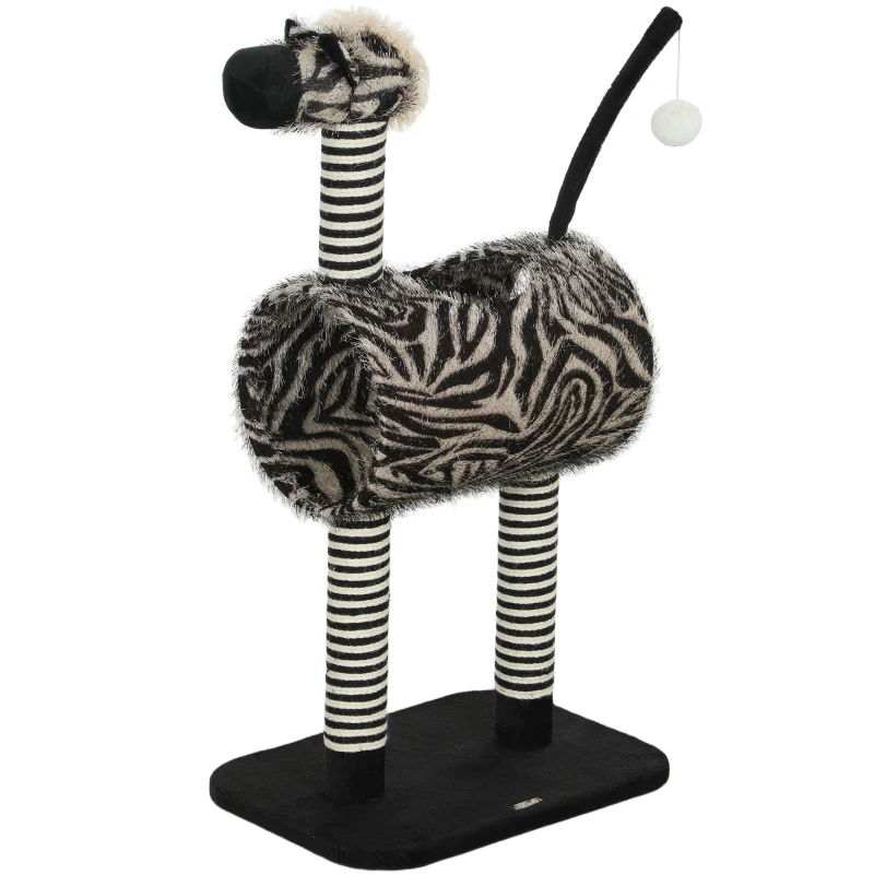 PawHut kattenboom, kattenboom in zebradesign, klimboom met kattentunnel, kattenkrabpaal met jutepaal, speelboom, kattenmeubilair, zwart+wit, 93 cm