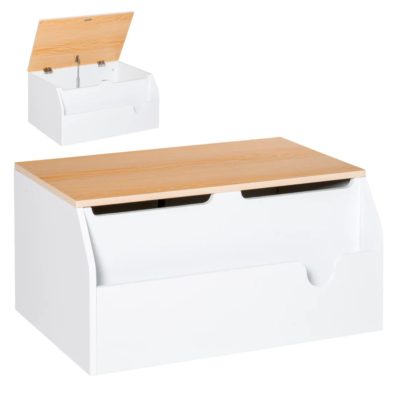 HOMCOM Wooden Kids Toy Box Children Storage Chest Organiser Book Slot Safety Hinge Playroom Furniture White
